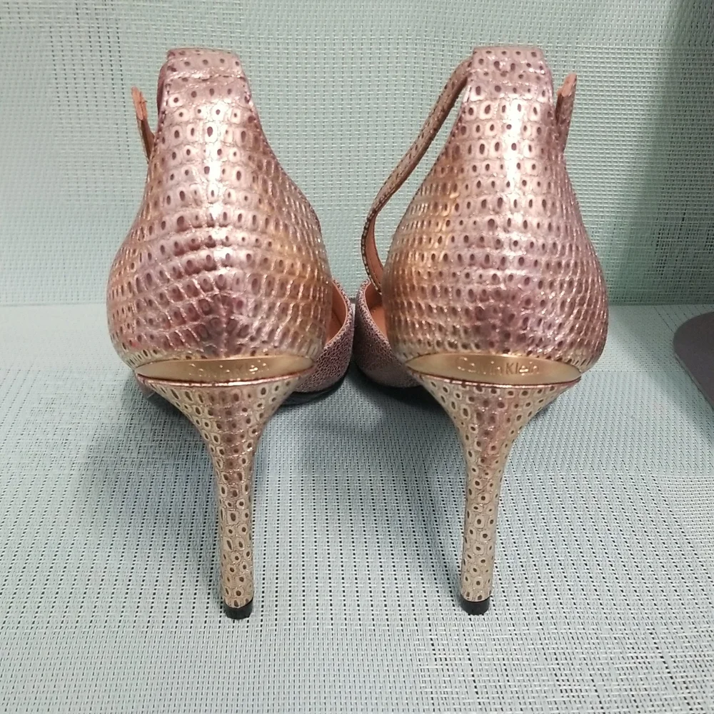 Calvin Klein Gold Peep toe with ankle strap Shoes - Picture 3 of 12